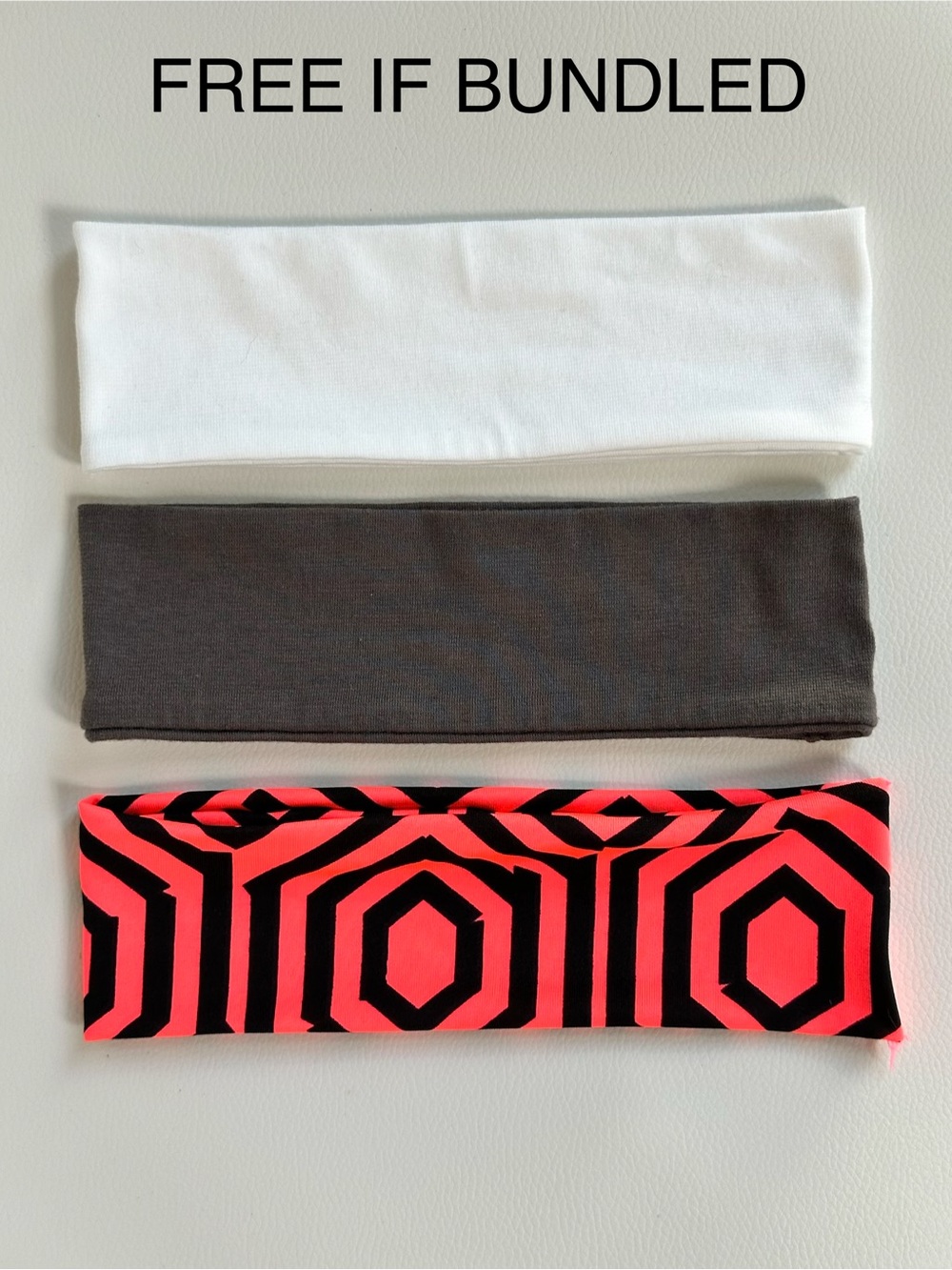Women’s Stretch Headband Set - White, Charcoal Gray, Neon Coral/Black Pattern